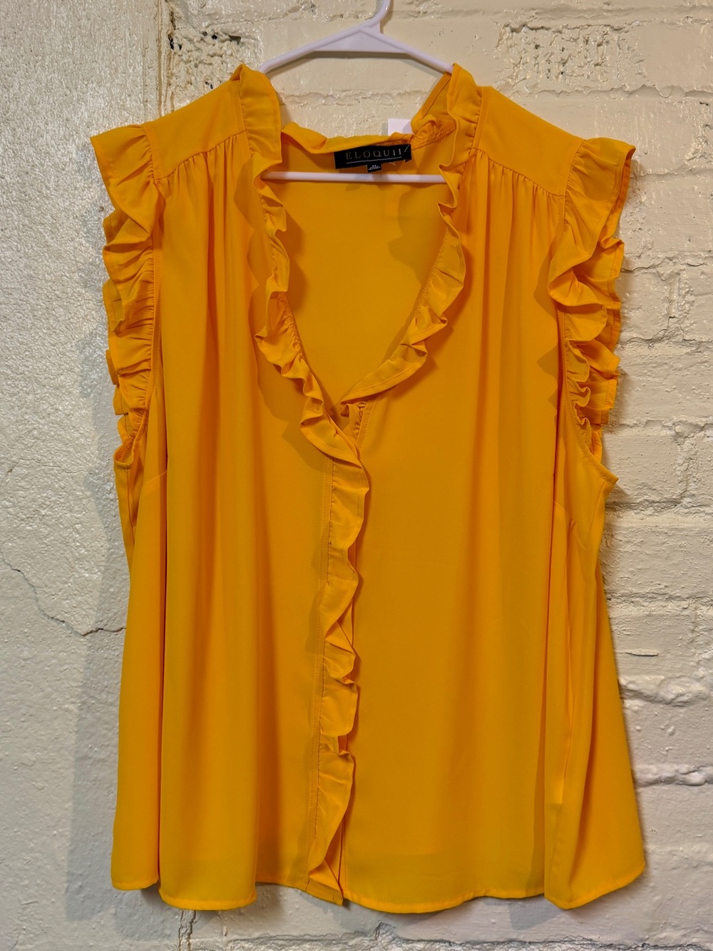 Eloquii Bright Yellow Ruffle Trim Sleeveless Blouse